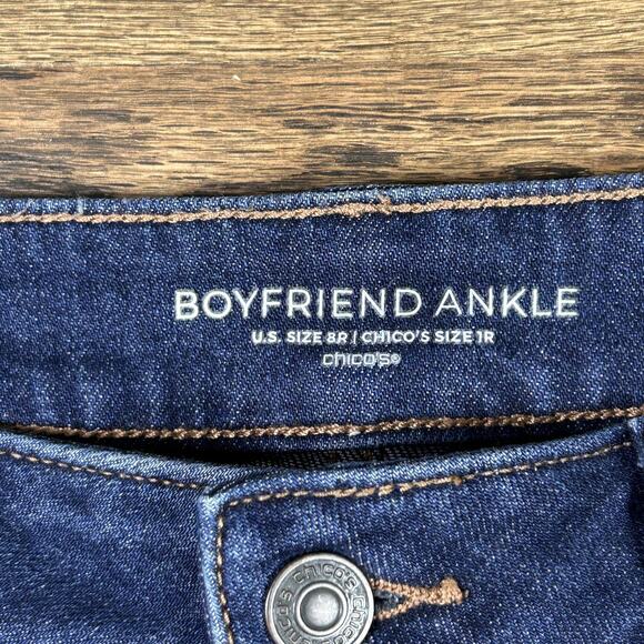 Chicos Boyfriend Ankle Jeans Womens 8R 1R Blue Mid Rise Stretch Denim Pants - Picture 2 of 10